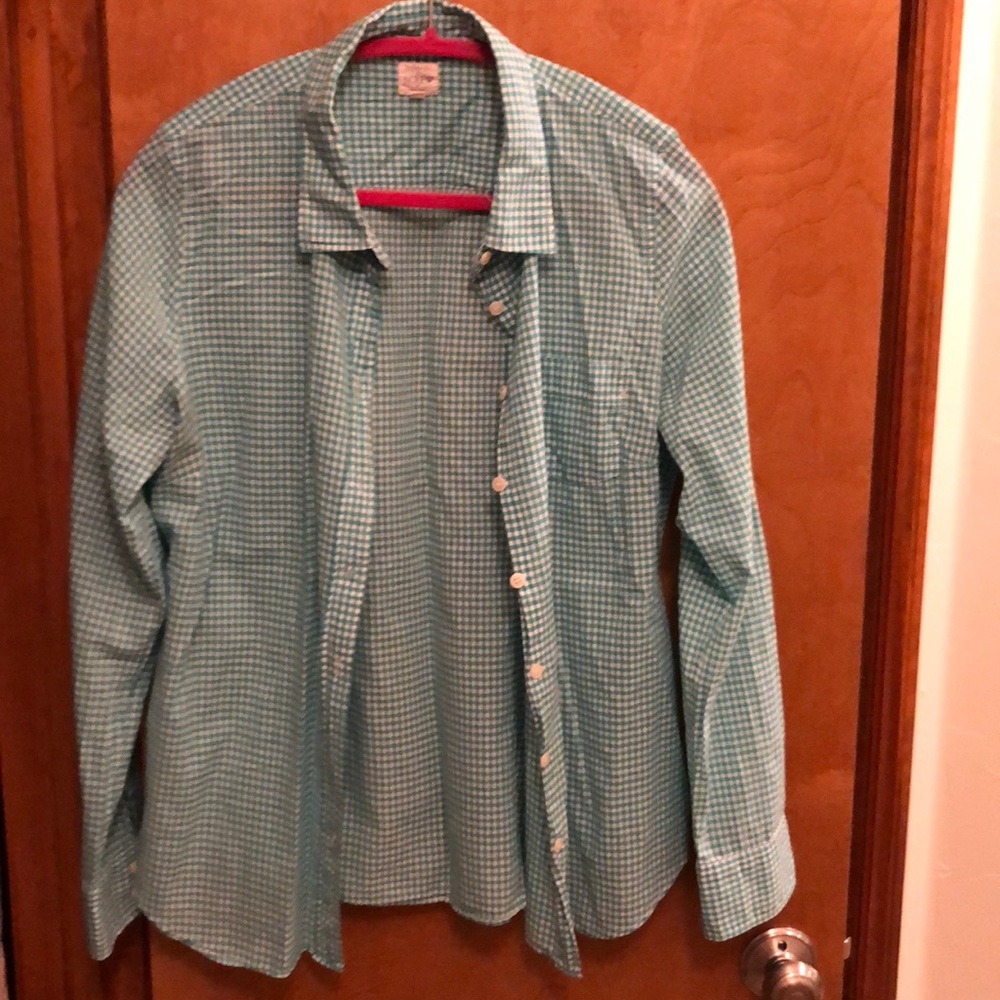 3/$30 JCrew green and white, ladies shirt.